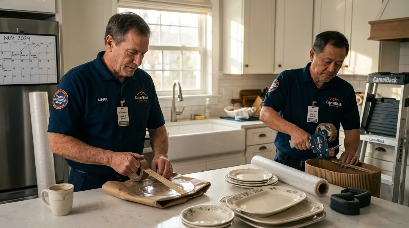 Professional crew packing kitchen dishware in Eminence, KY